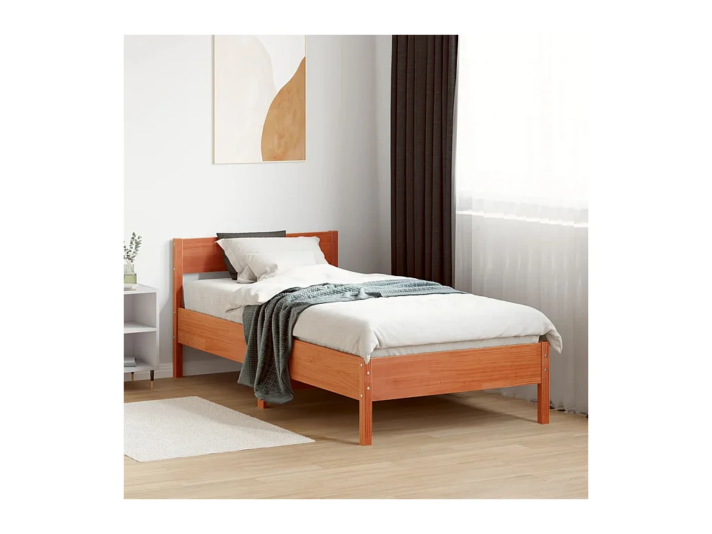 Cadre de lit sans matelas cire marron 100x200cm bois pin massif