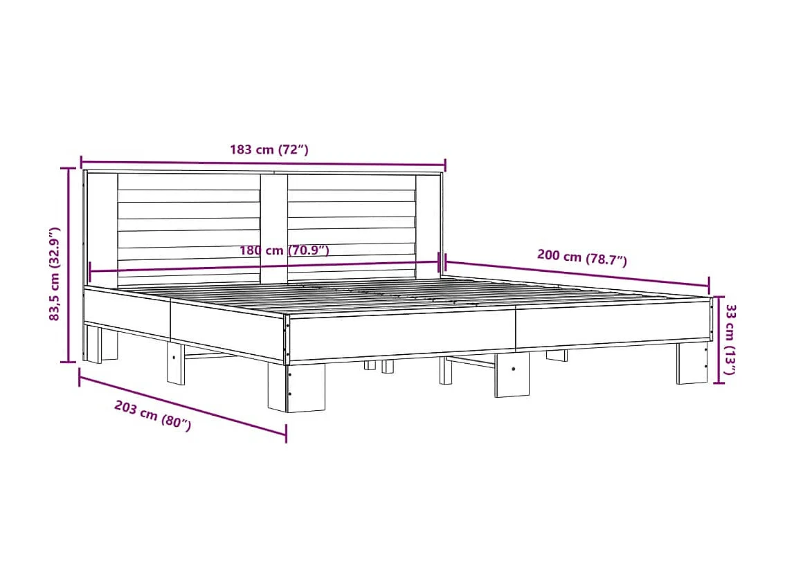 Estrutura de cama 180x200 cm derivados de madeira/metal preto