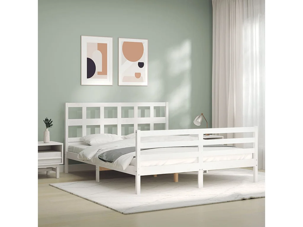 Cadre de lit sans matelas blanc bois de pin massif