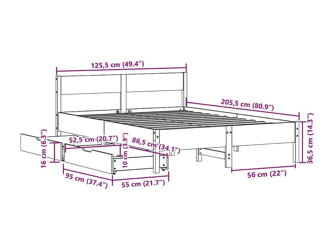 Cadre de lit sans matelas blanc 120x200 cm bois de pin massif