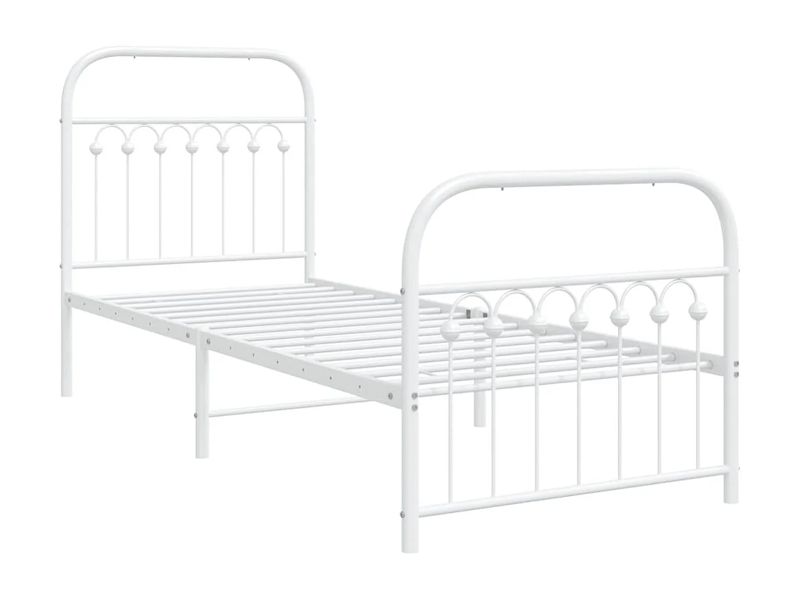 Cadre de lit métal sans matelas avec pied de lit blanc 80x200cm