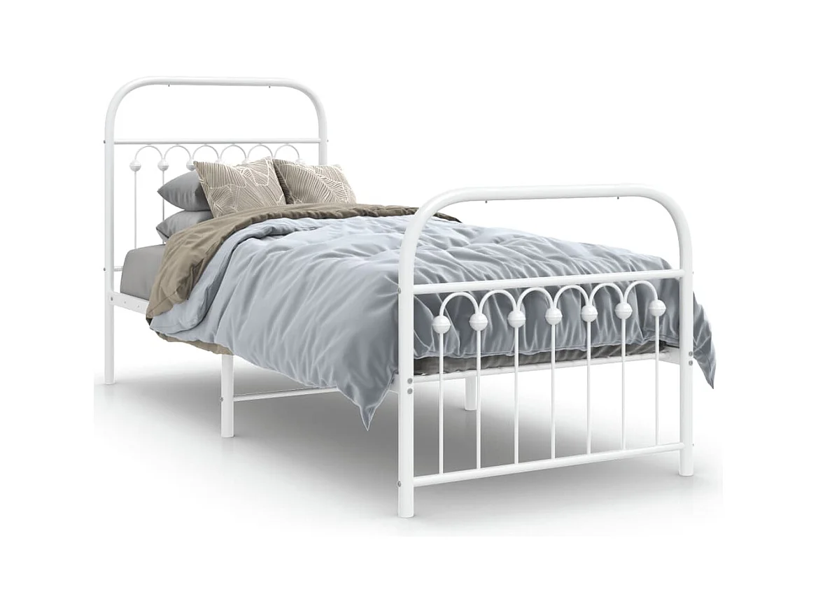 Cadre de lit métal sans matelas avec pied de lit blanc 80x200cm