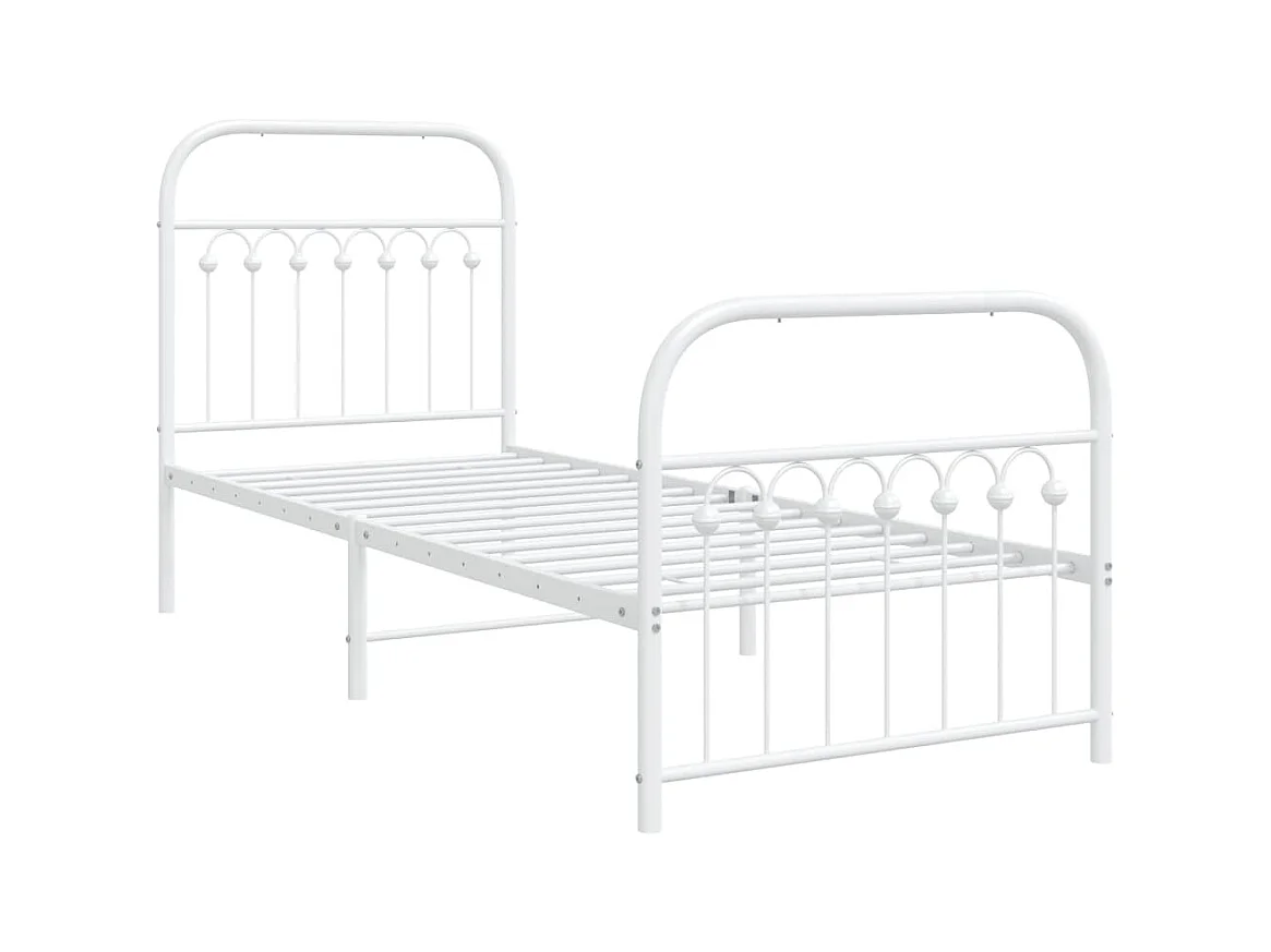 Cadre de lit métal sans matelas avec pied de lit blanc 80x200cm