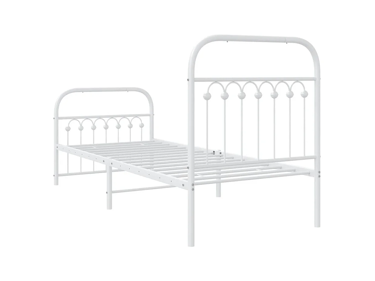 Cadre de lit métal sans matelas avec pied de lit blanc 80x200cm