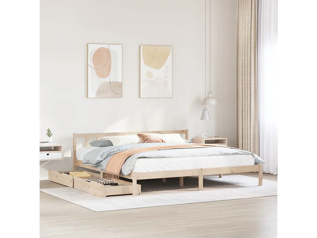 Letto senza Materasso 200x200 cm in Legno Massello di Pino
