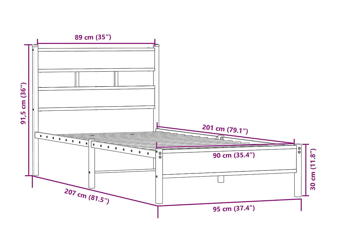 Cadre de lit sans matelas chêne sonoma 90x200 cm