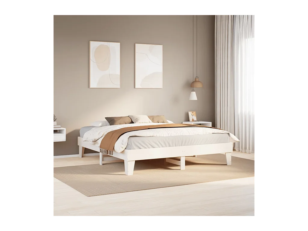 Cadre de lit sans matelas blanc 180x200 cm bois massif de pin