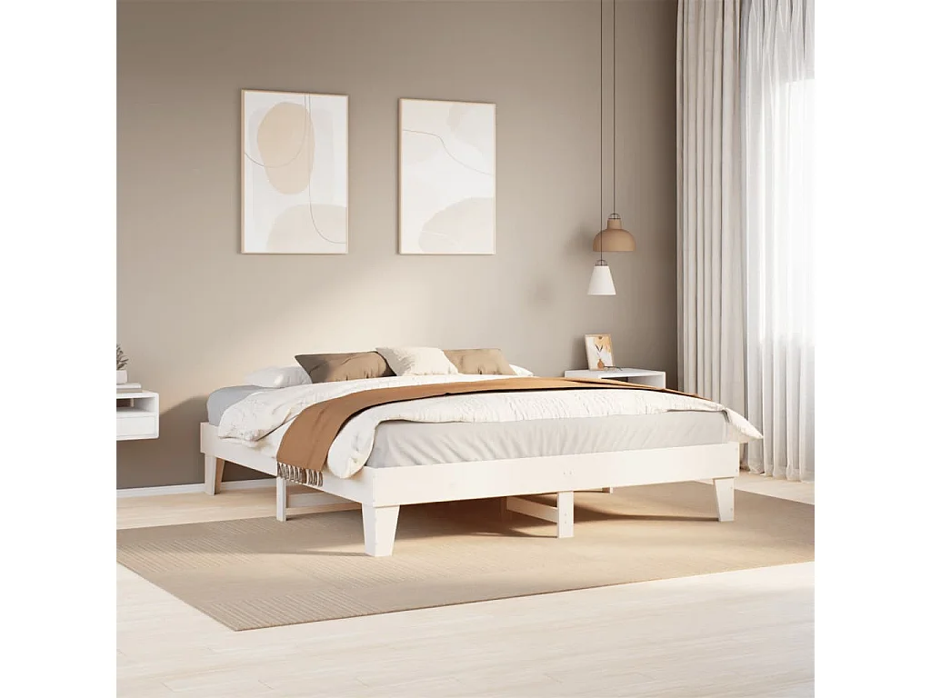Cama sem colchão 180x200 cm madeira de pinho maciça branco