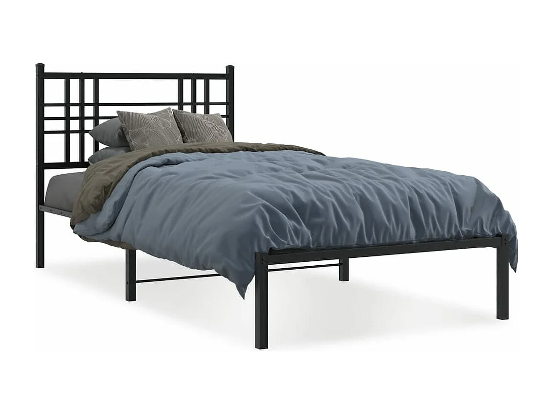Cadre de lit métal sans matelas avec tête de lit noir 90x190 cm