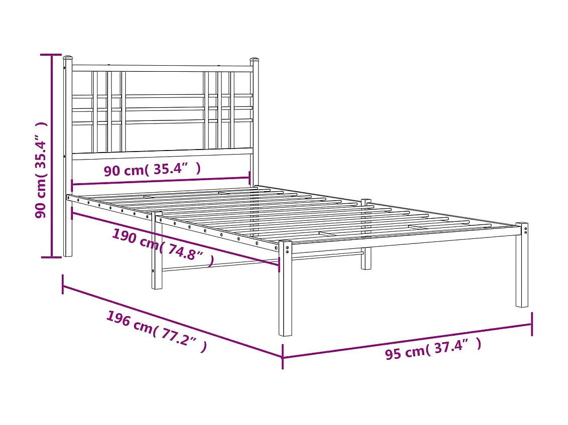 Bedframe met hoofdbord metaal zwart 90x190 cm