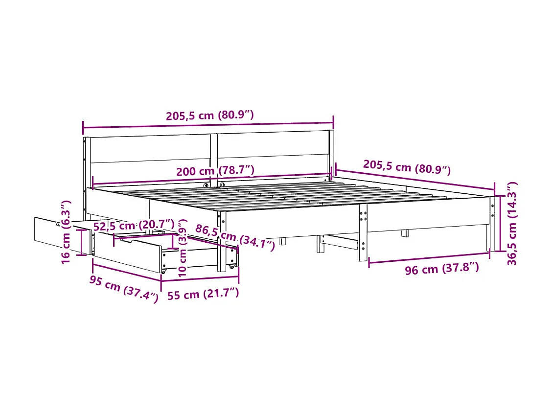 Estructura de cama sin colchón madera maciza blanca 200x200 cm