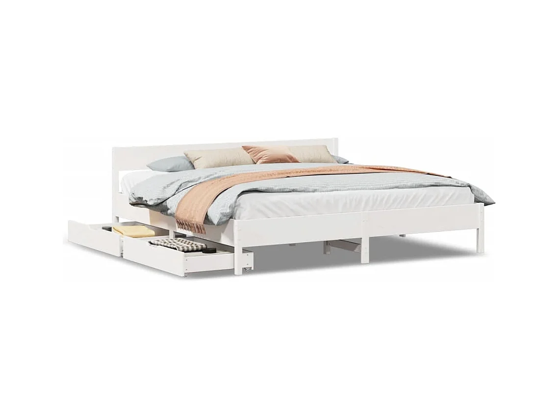 Cadre de lit sans matelas blanc 200x200 cm bois massif de pin