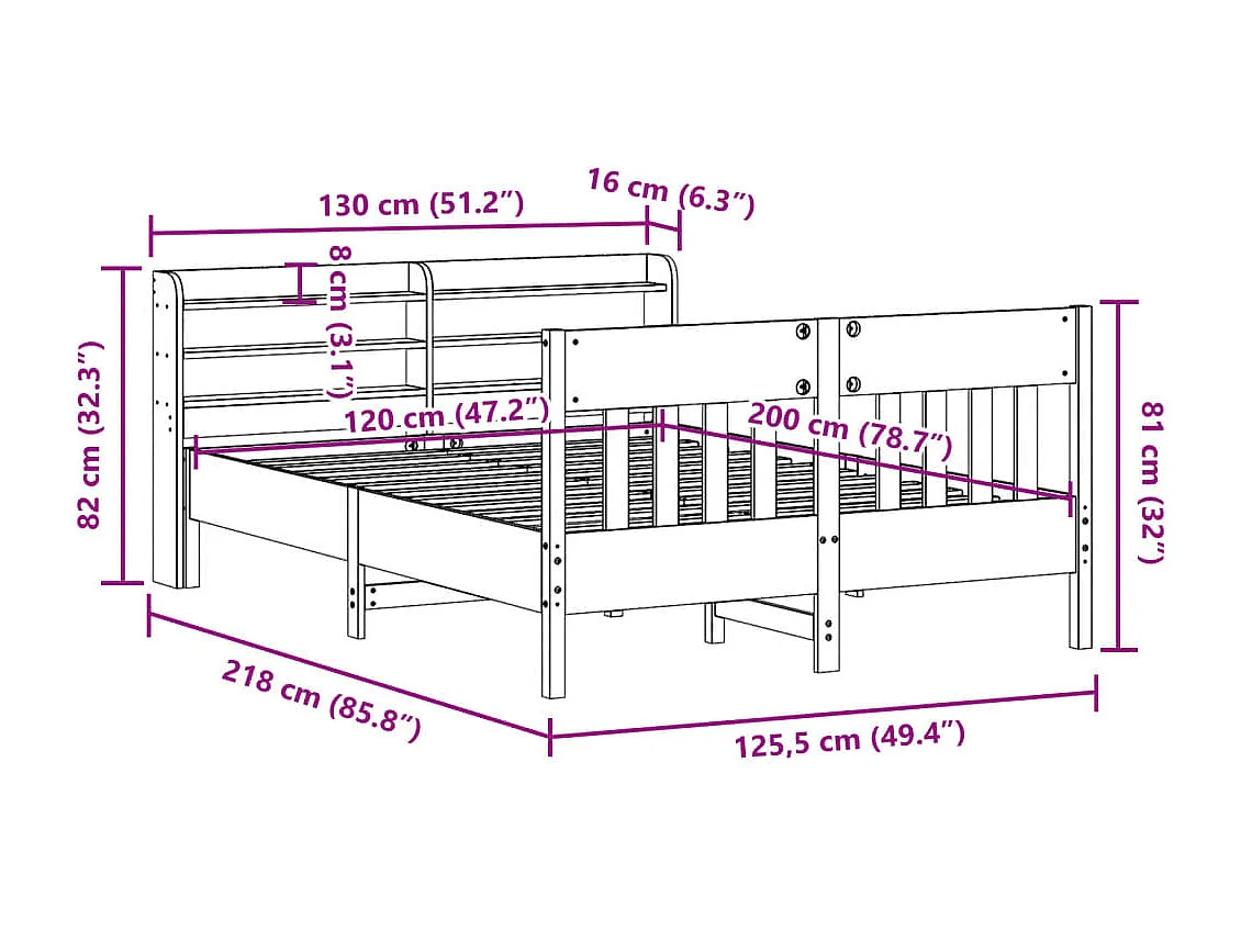 Estructura de cama sin colchón madera de pino blanca 120x200 cm
