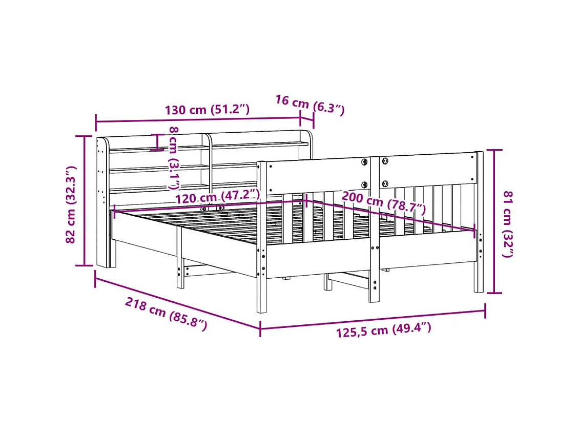 Bedframe zonder matras massief grenenhout wit 120x200 cm