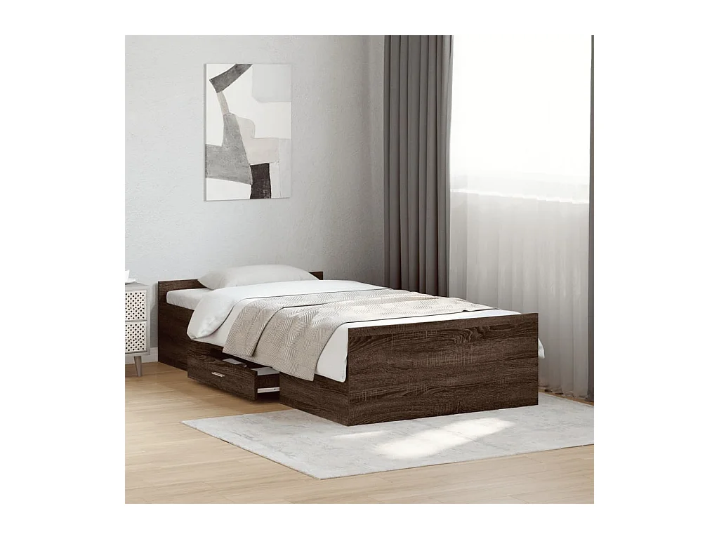 Cama con cajones madera de ingeniería marrón roble 100x200 cm