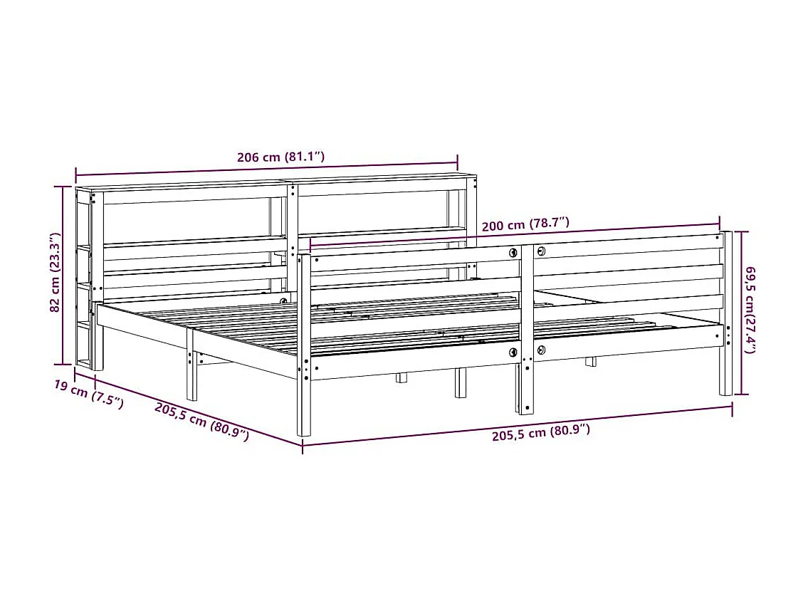 Cadre de lit sans matelas 200x200 cm bois massif de pin