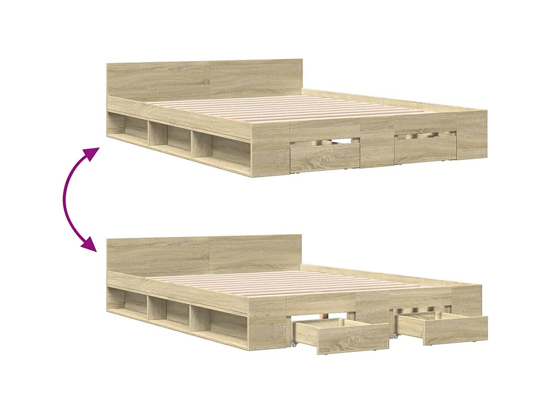Bedframe met lades bewerkt hout sonoma eikenkleurig 150x200 cm