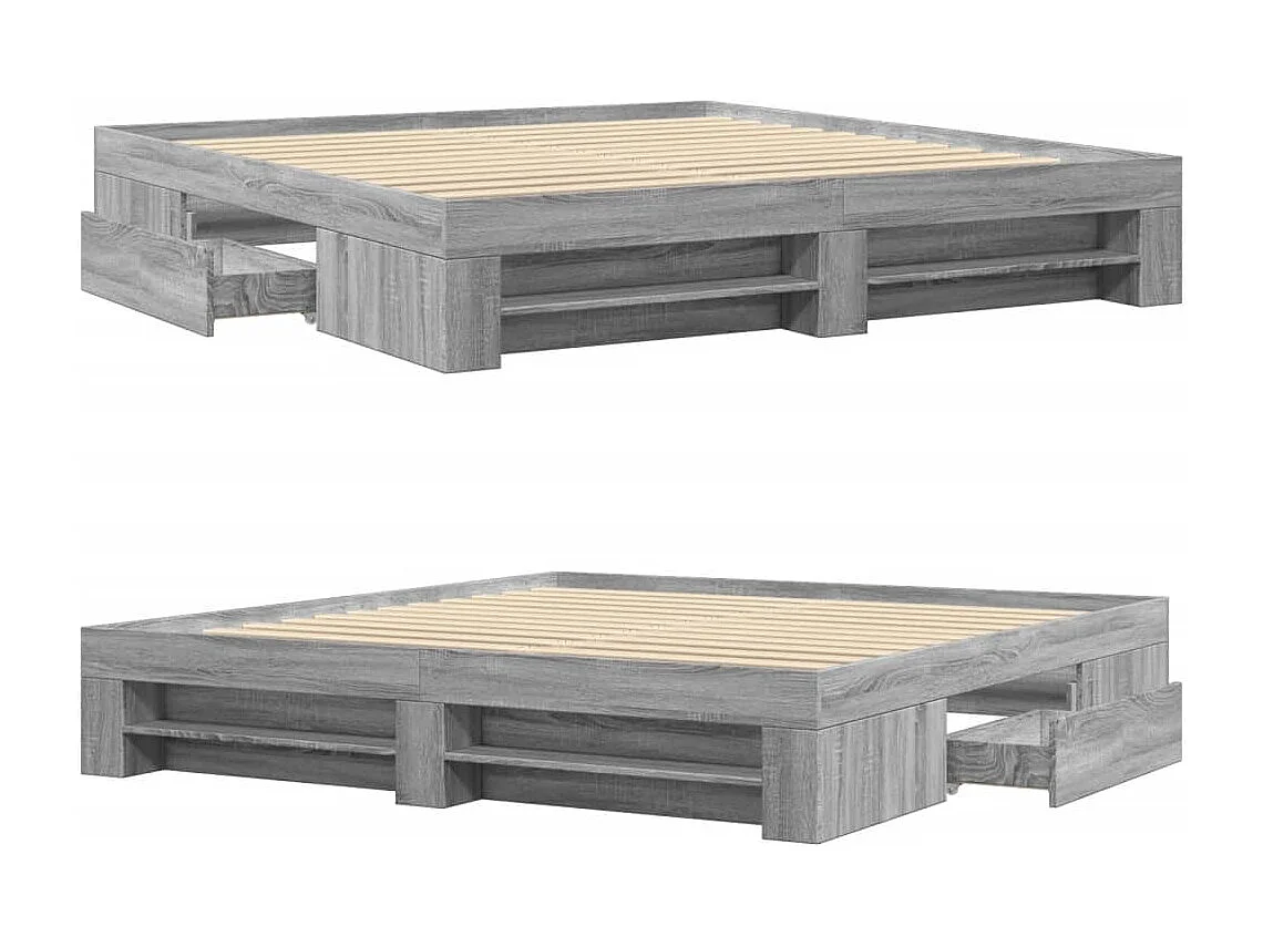 Estrutura de cama 200x200 cm derivados madeira cinzento sonoma