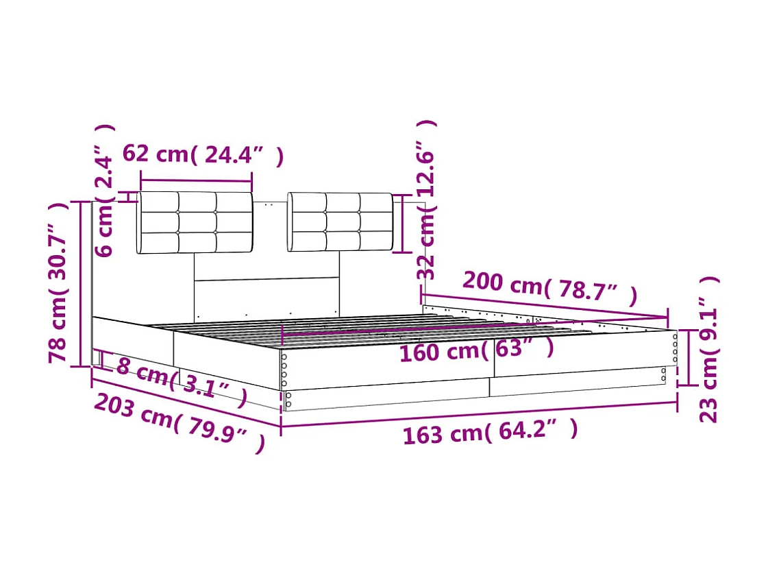 Cadre de lit sans matelas blanc 160x200 cm