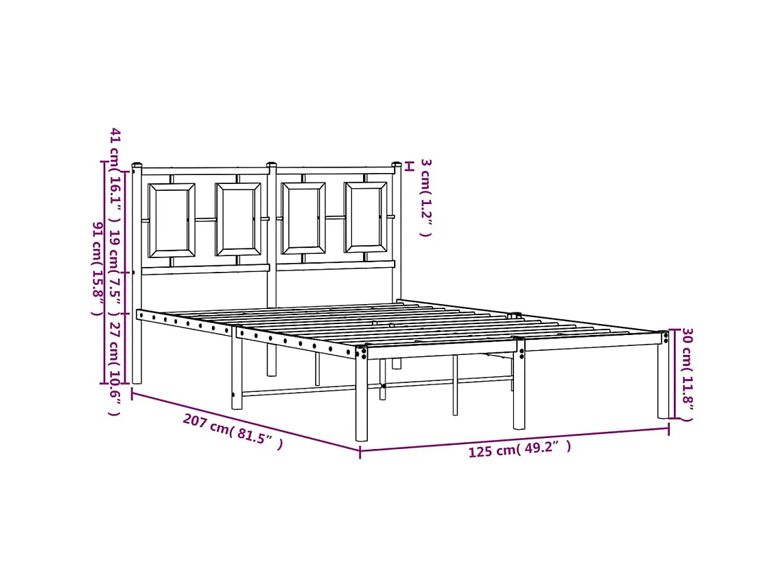 Bedframe met hoofd- en voeteneinde metaal wit 75x190 cm