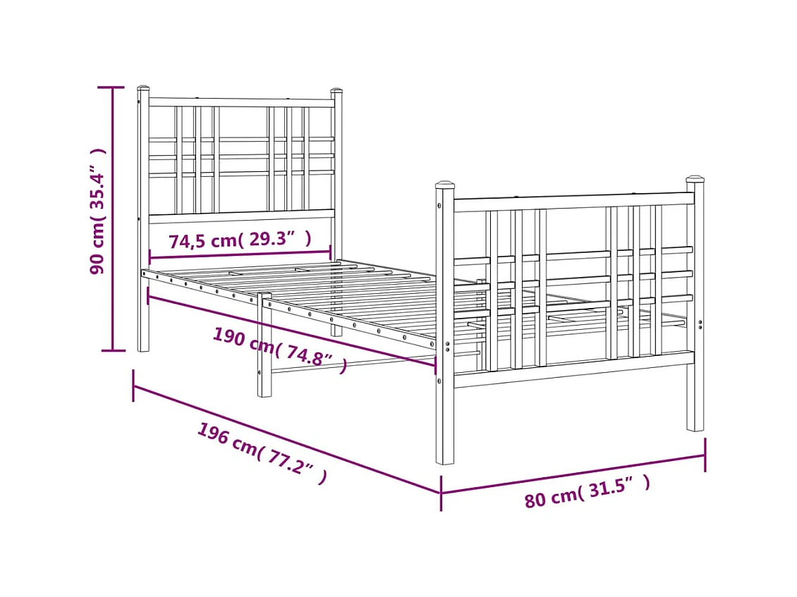 Bedframe met hoofd- en voeteneinde metaal wit 75x190 cm