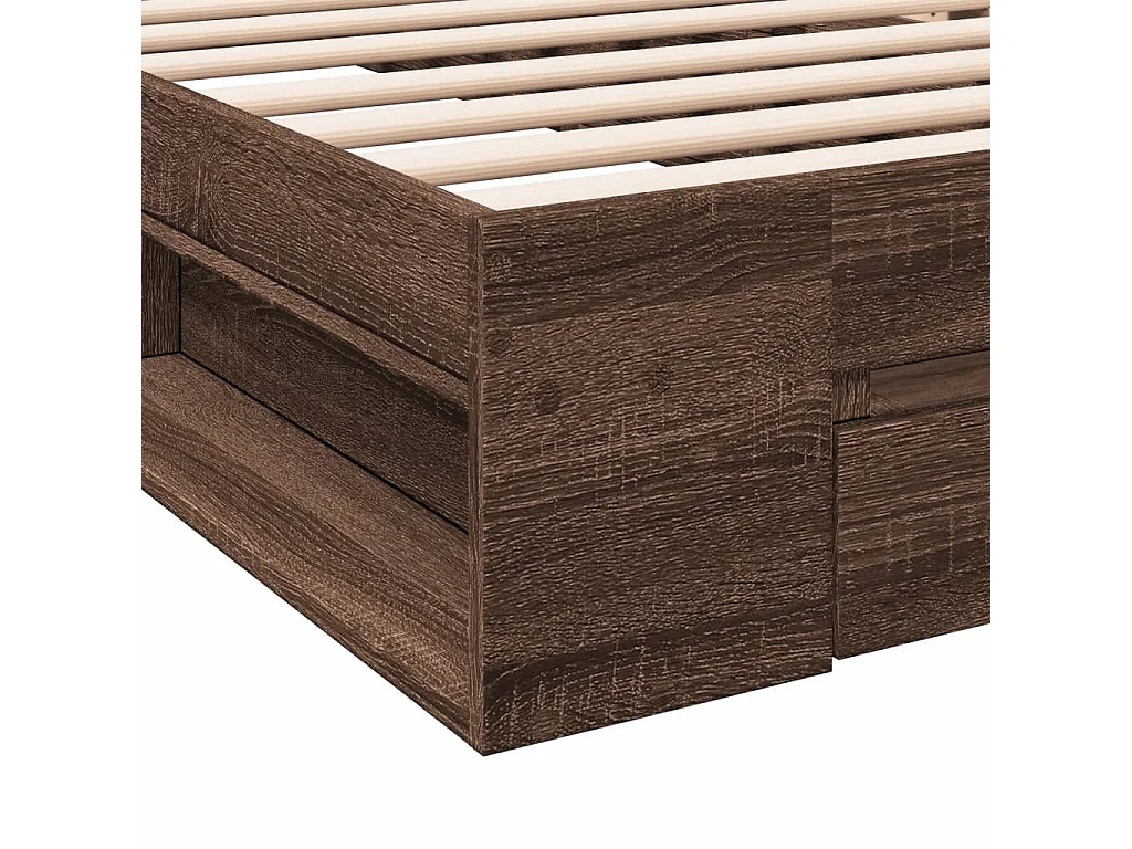 Cama con cajón madera de ingeniería marrón roble 100x200 cm