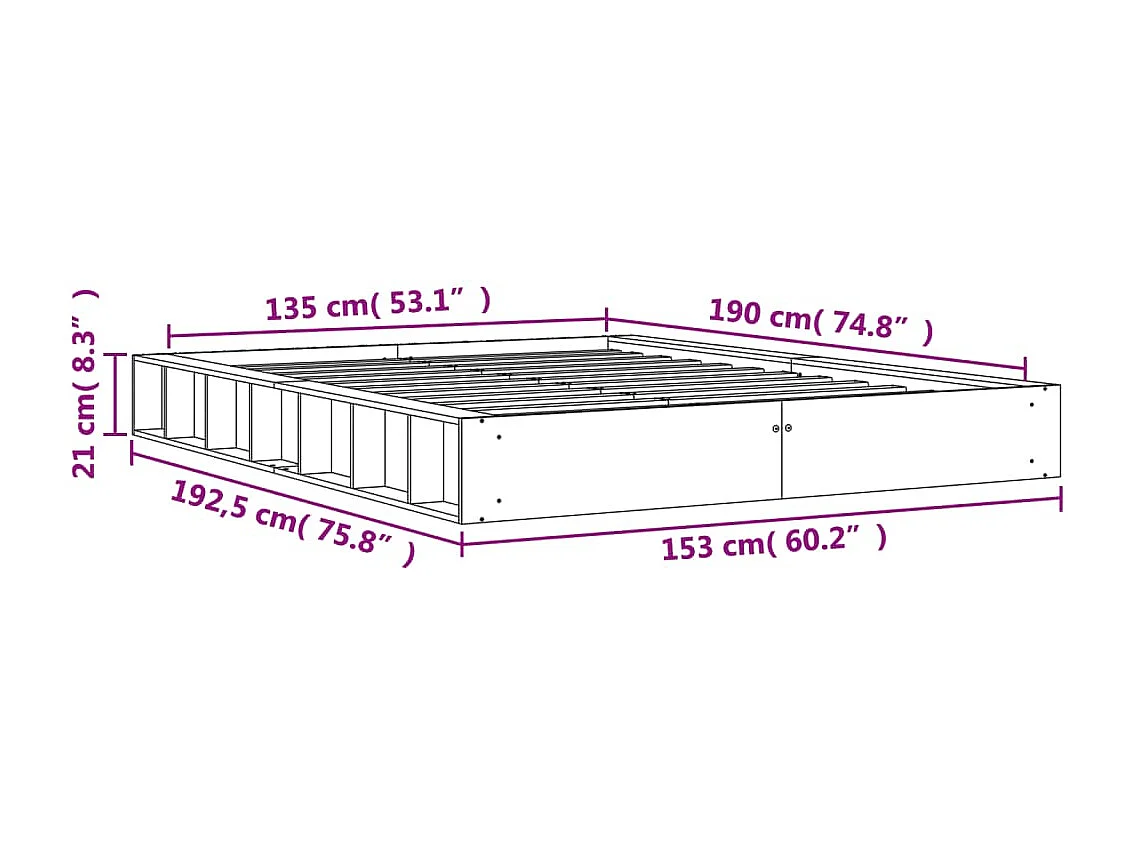 Letto senza Materasso Marrone Cera 135x190 cm in Legno di Pino