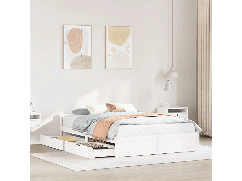 Cadre de lit sans matelas blanc 150x200 cm bois de pin massif