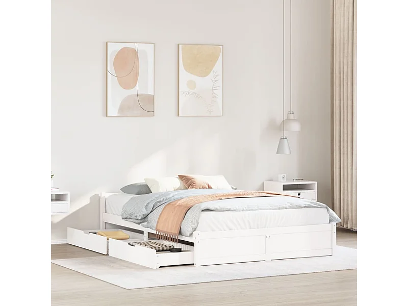 Bedframe zonder matras massief grenenhout wit 150x200 cm