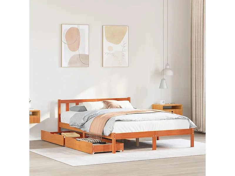 Cadre de lit sans matelas cire marron 120x200cm bois pin massif