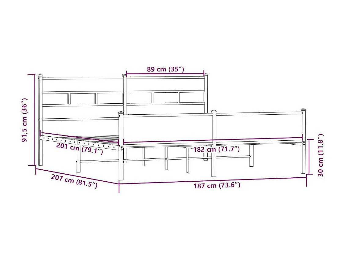 Cadre de lit en métal sans matelas chêne sonoma 180x200 cm