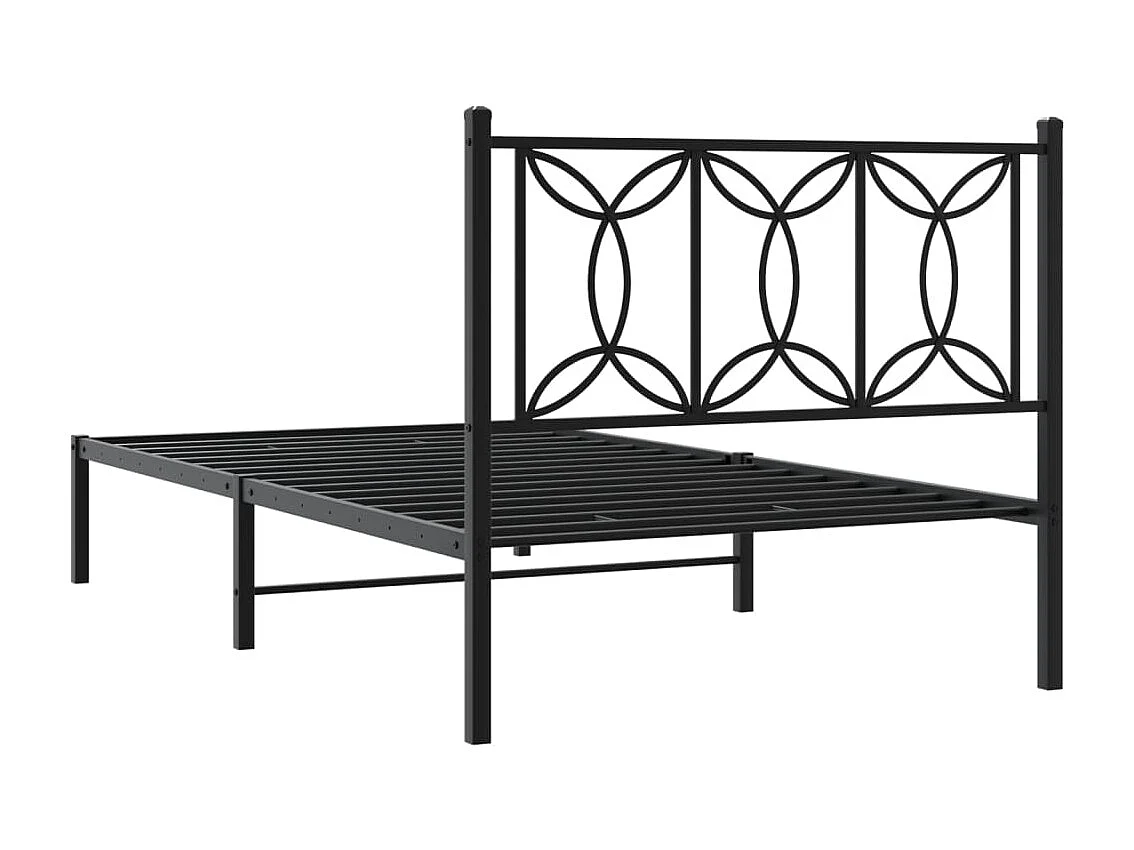 Cadre de lit métal sans matelas avec tête de lit noir 100x190cm