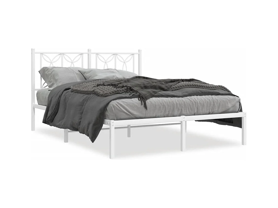 Cadre de lit métal sans matelas et tête de lit blanc 140x190 cm