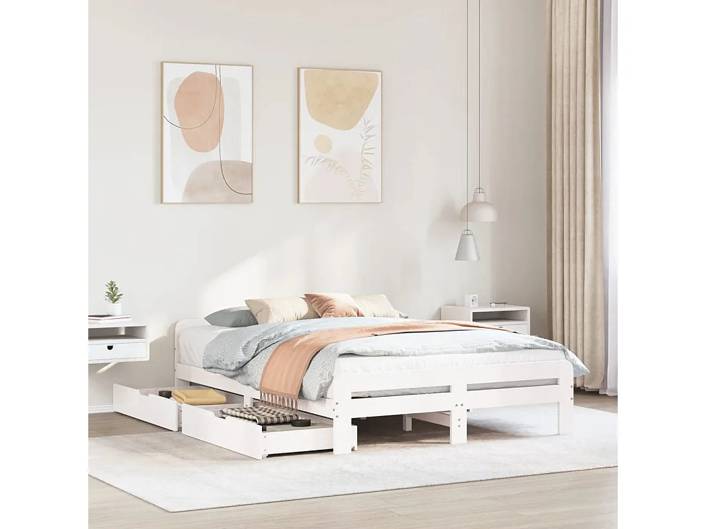Bedframe zonder matras massief grenenhout wit 150x200 cm