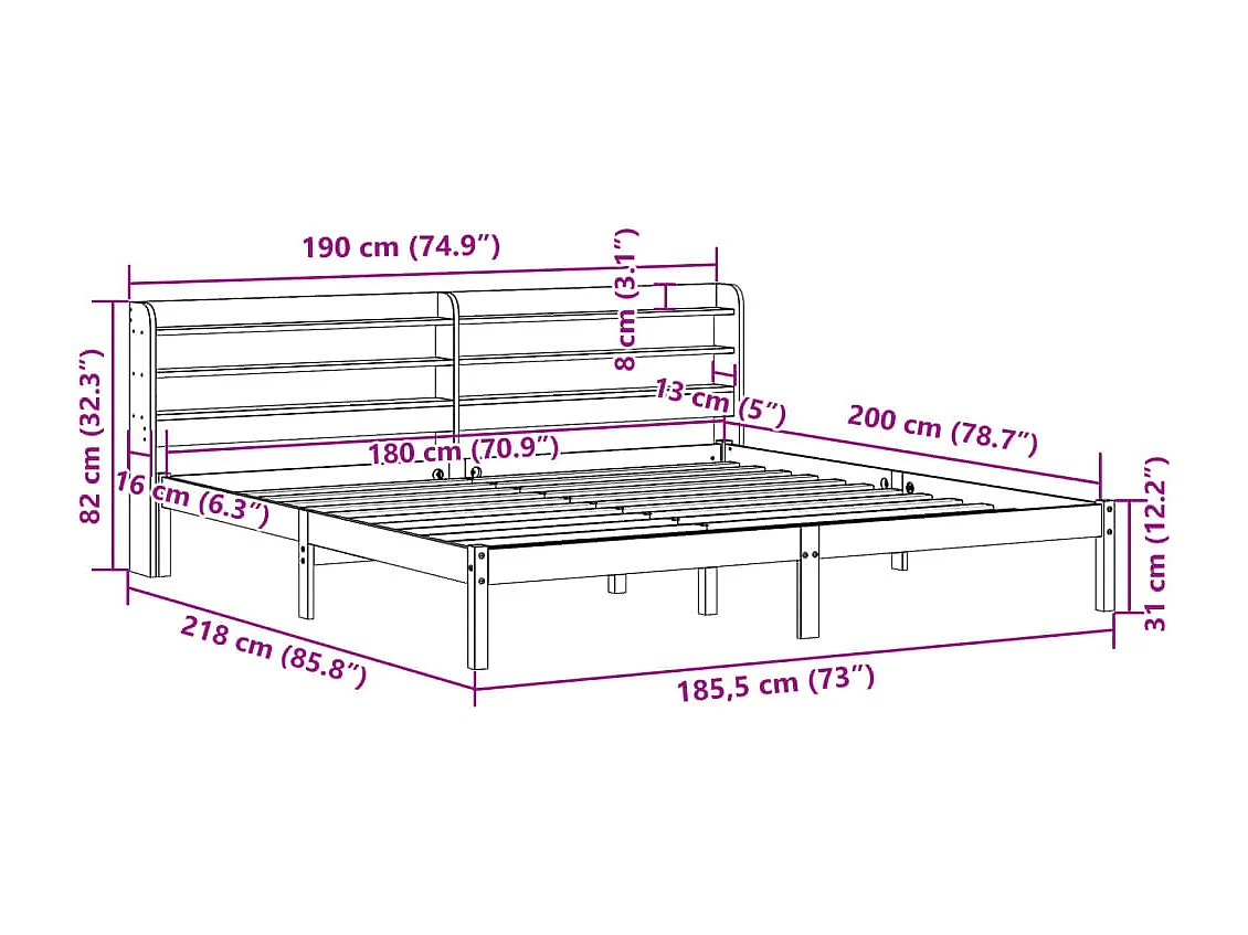 Letto senza Materasso Bianco 180x200 cm Legno Massello di Pino