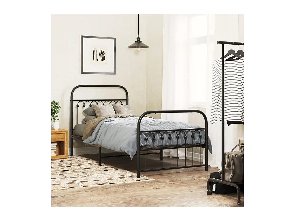 Bedframe met hoofd- en voeteneinde metaal zwart 90x200 cm