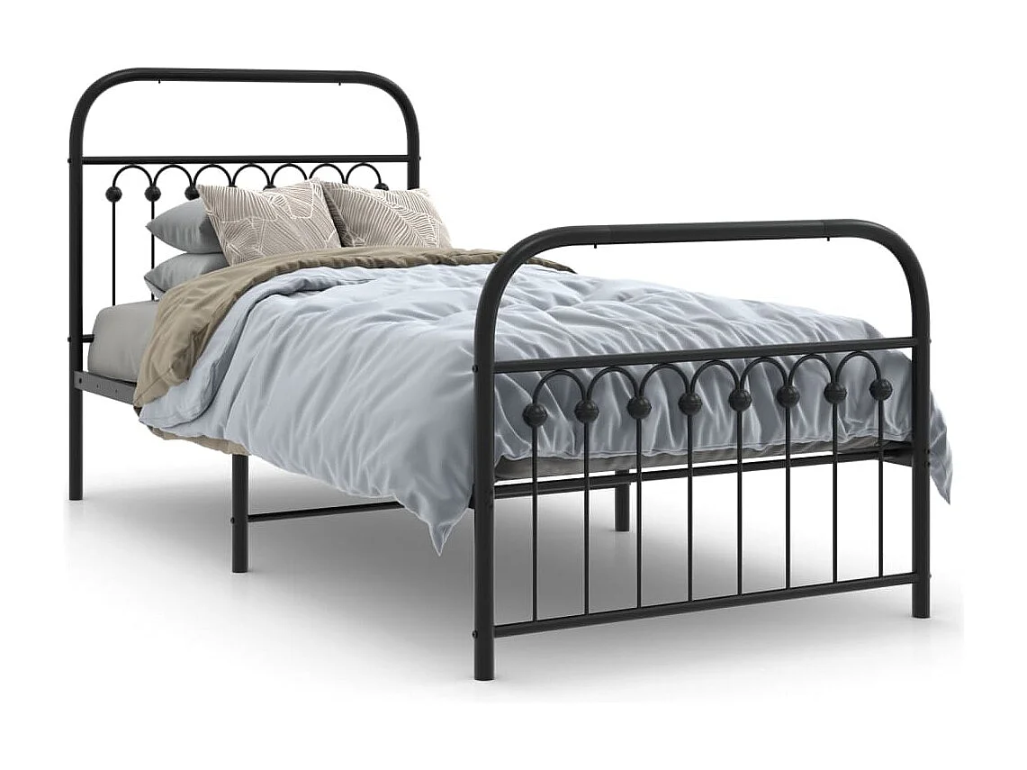 Estrutura de cama com cabeceira e pés 90x200 cm metal preto