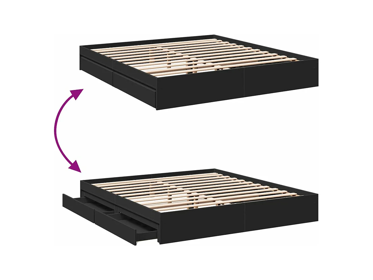 Cadre de lit avec tiroirs sans matelas noir 200x200 cm