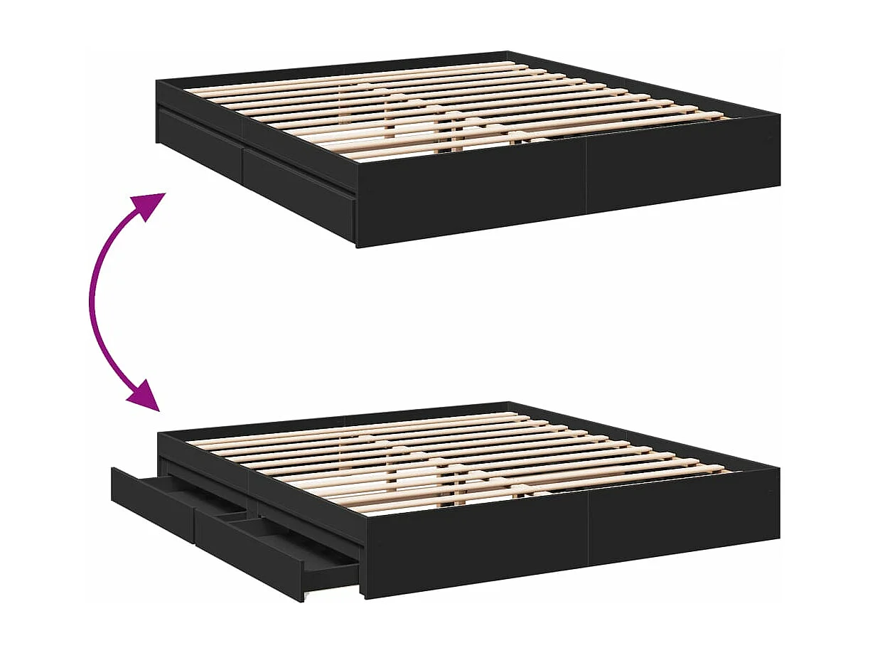 Cadre de lit avec tiroirs sans matelas noir 200x200 cm