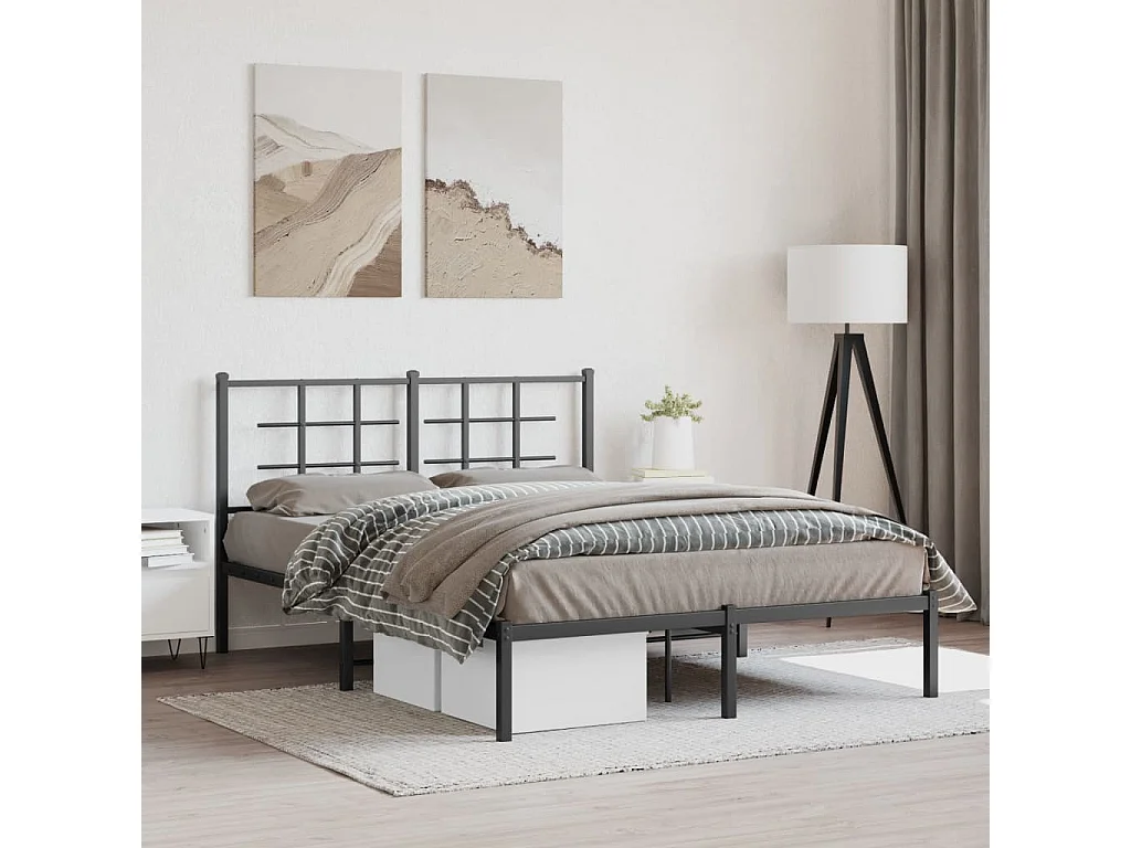 Cadre de lit métal sans matelas avec tête de lit noir 140x200cm