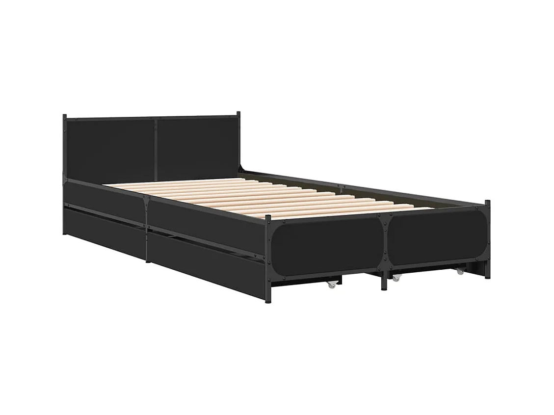 Cadre de lit avec tiroirs sans matelas noir 75x190 cm