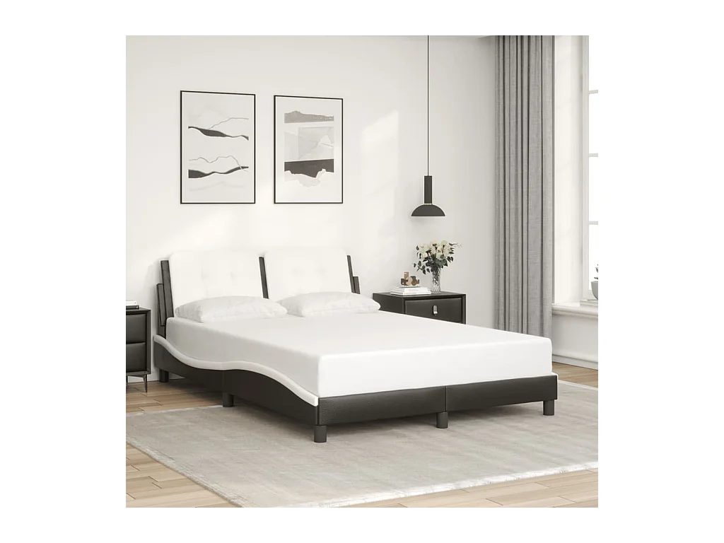 Bedframe met hoofdbord kunstleer zwart en wit 140x200 cm