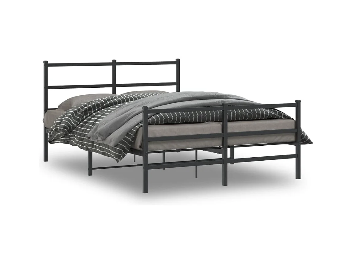Cadre de lit métal sans matelas avec pied de lit noir 135x190cm