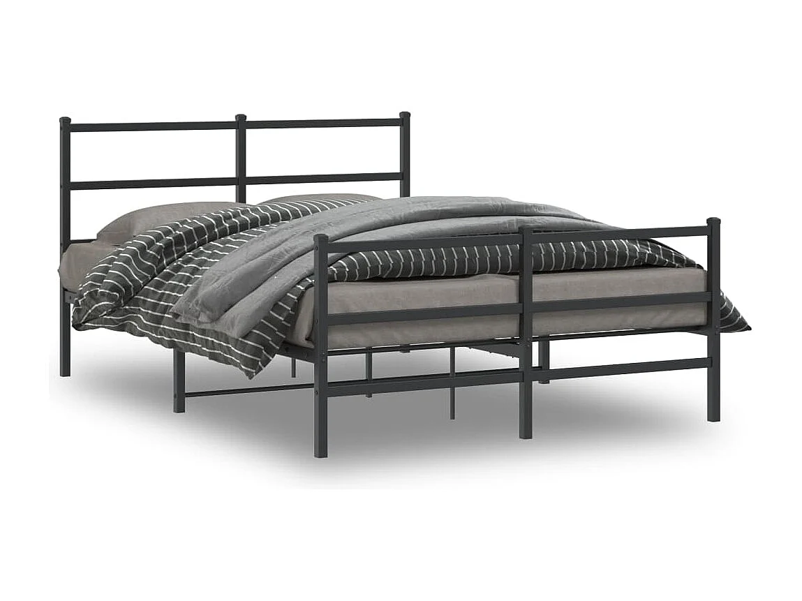 Cadre de lit métal sans matelas avec pied de lit noir 135x190cm