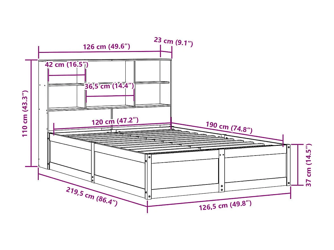 Cadre de lit sans matelas blanc 120x190 cm bois de pin massif