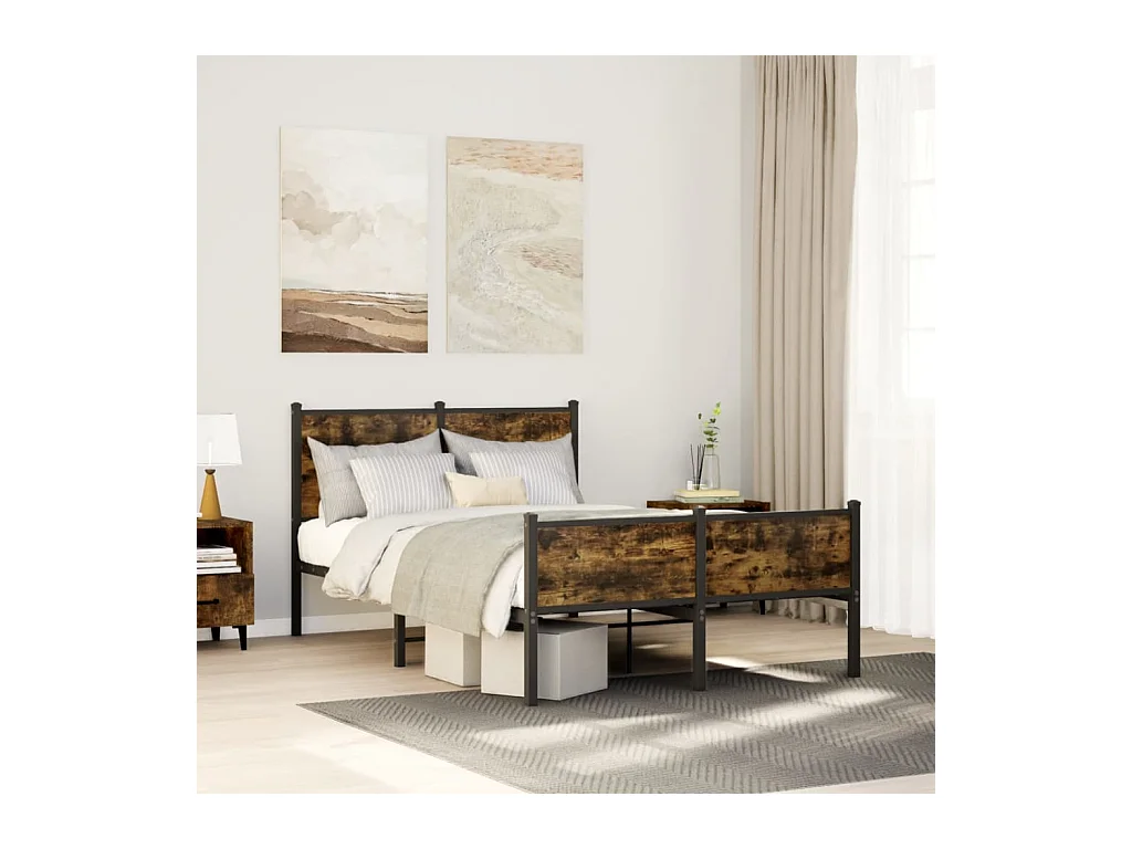 Estrutura de cama sem colchão 120x200 cm metal carvalho fumado
