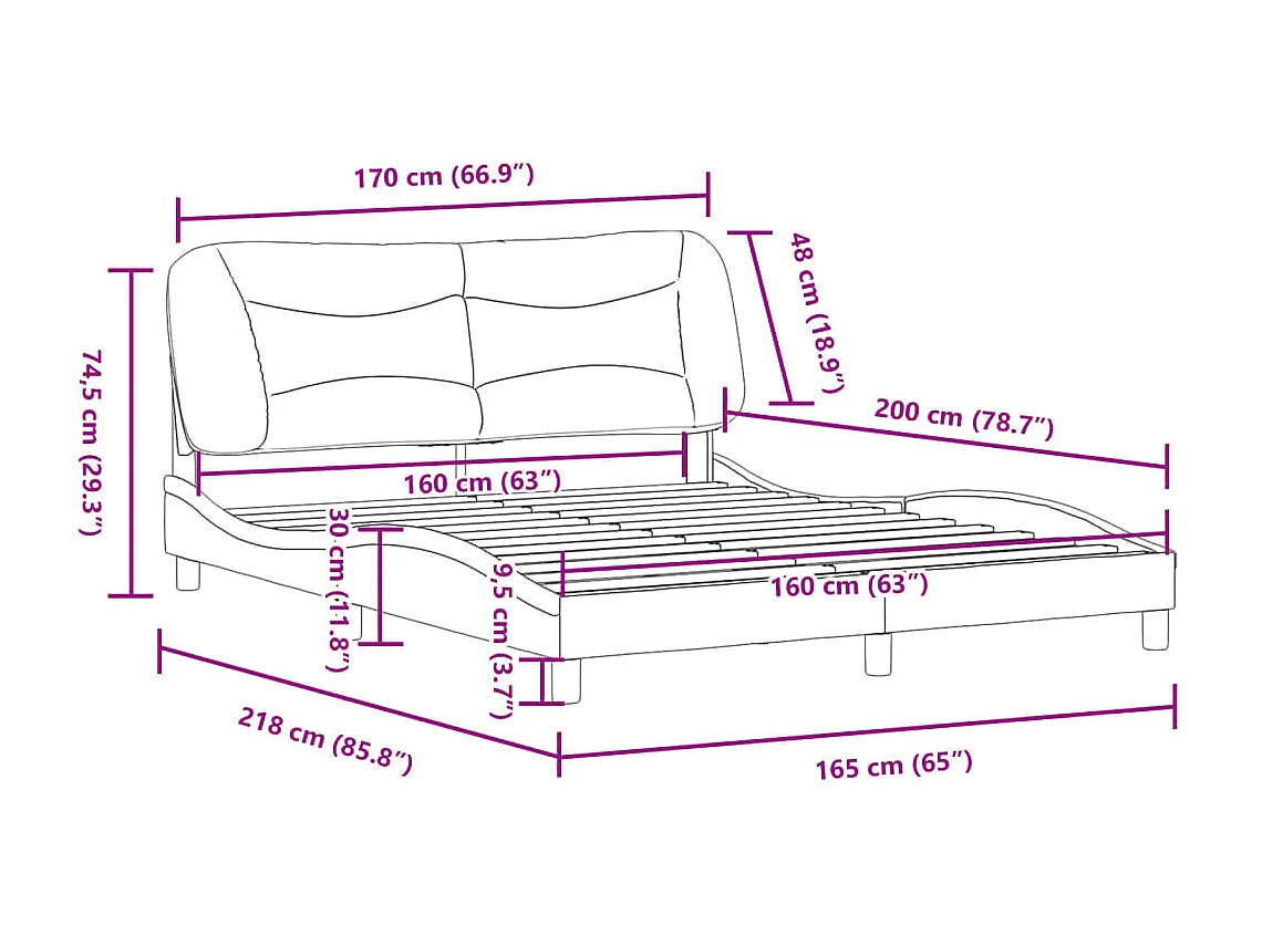 Cadre de lit sans matelas gris foncé 160x200 cm tissu