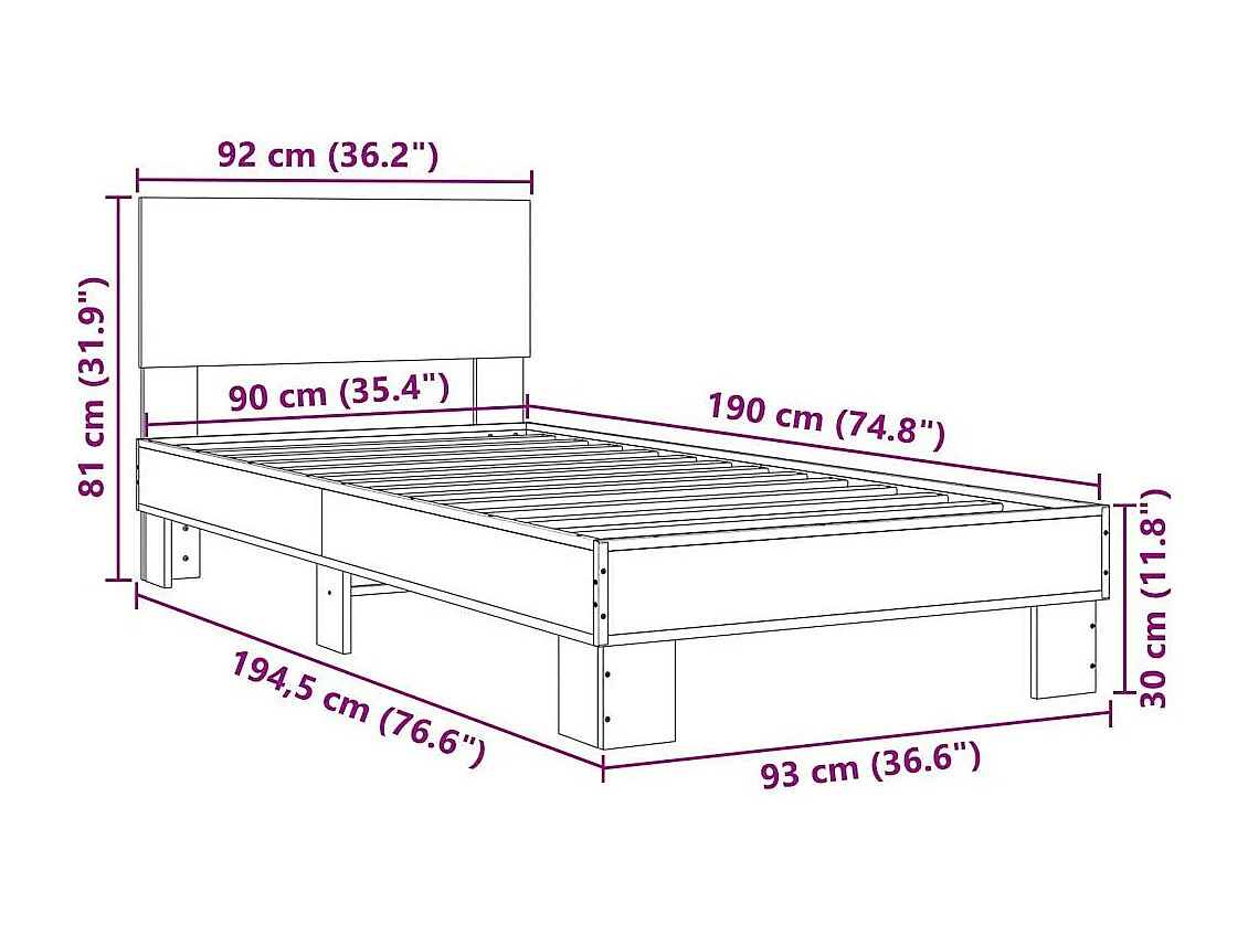Bedframe met hoofd- en voeteneinde metaal wit 90x190 cm