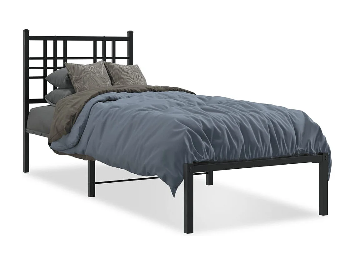 Cadre de lit métal sans matelas avec tête de lit noir 75x190 cm