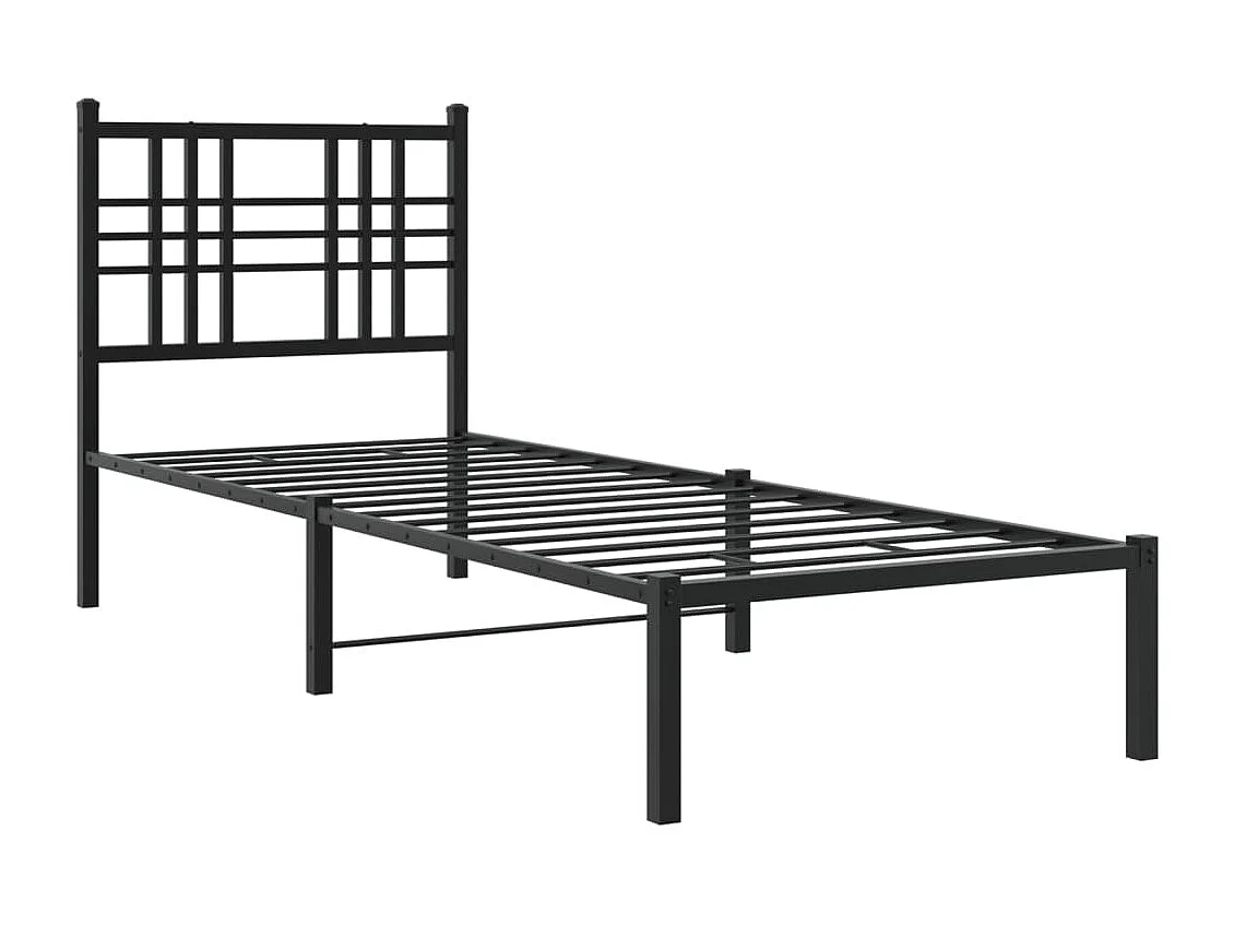 Cadre de lit métal sans matelas avec tête de lit noir 75x190 cm